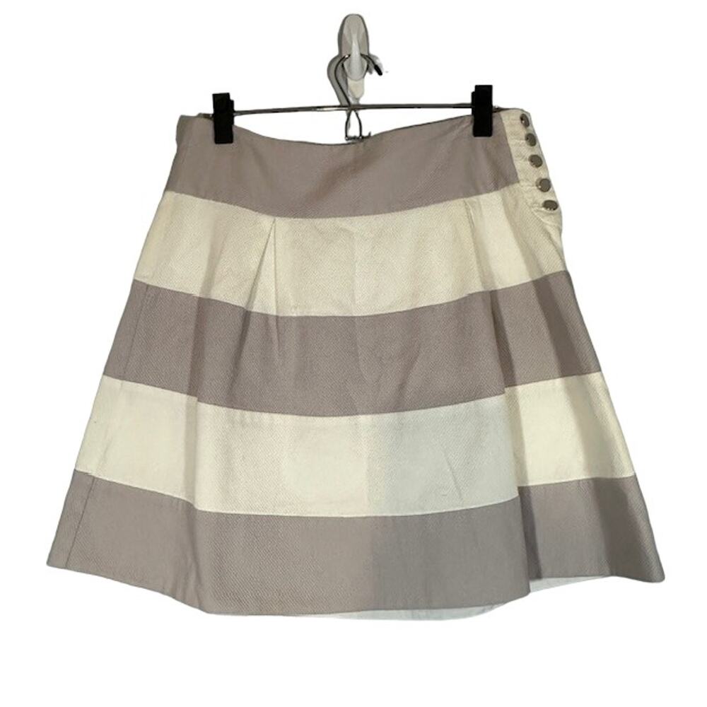 Odille Light Purple Cream Striped Side Button Detail Flare A-Line Skirt Women 6